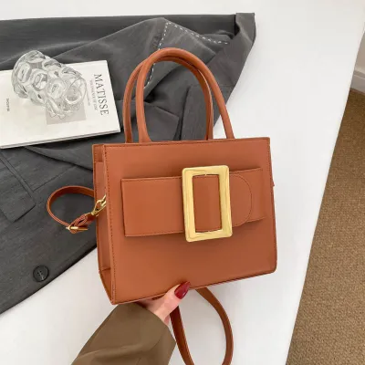 Women Fashion Casual Solid Color Square Buckle Small Square Handbag