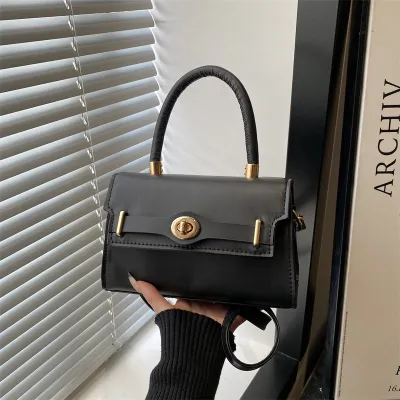 Women Fashion Casual Solid Color Lock Small Square Handbag