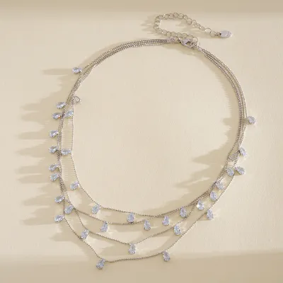 Women Fashion Multi-Layer Water Drop Zircon Necklace
