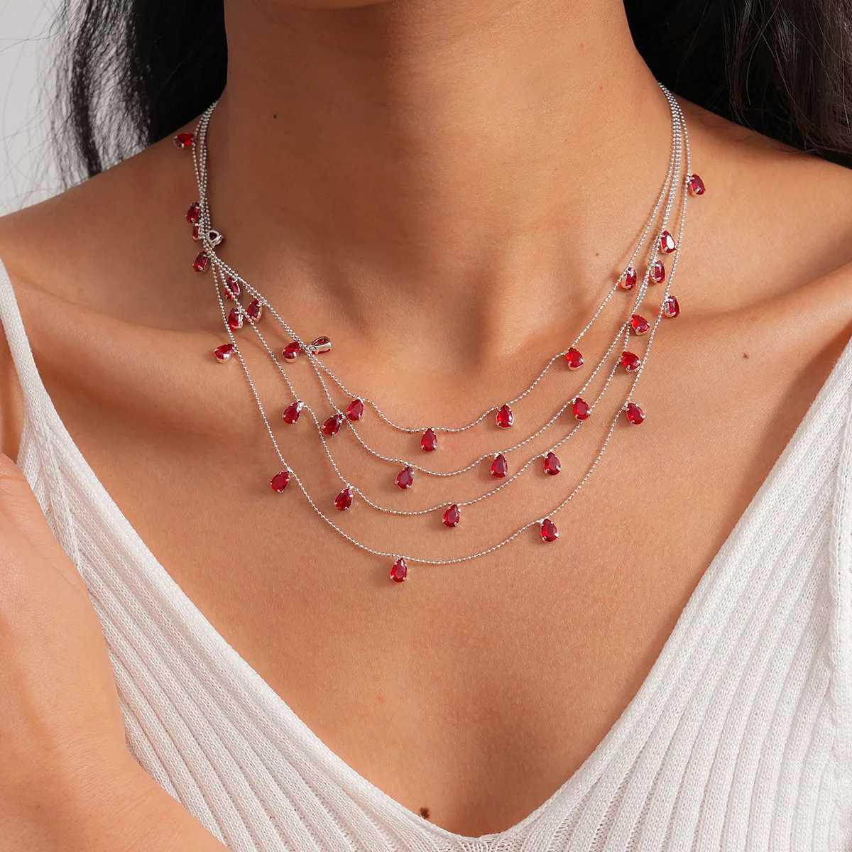Women Fashion Multi-Layer Water Drop Zircon Necklace