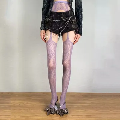 Women Fashion Sexysolid Color Jacquard Stockings