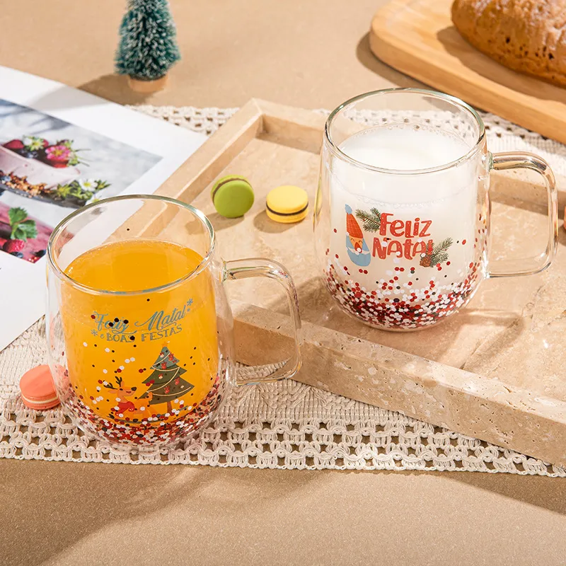 Christmas Sequin Glass Handle Mug Cup