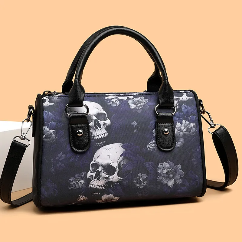 Women Fashion Halloween Skull Printed Oxford Cloth Large Capacity Handbag