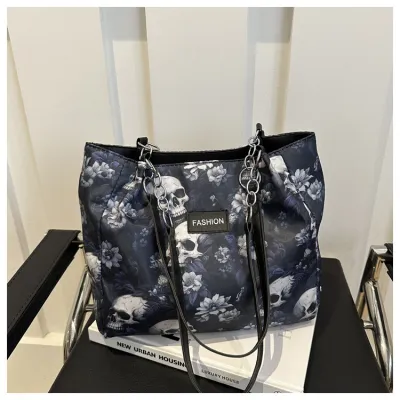 Women Fashion Halloween Skull Printed Canvas Bag Large Capacity Shoulder Bag