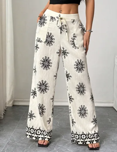 Women Casual Printed Wide-Leg Pants