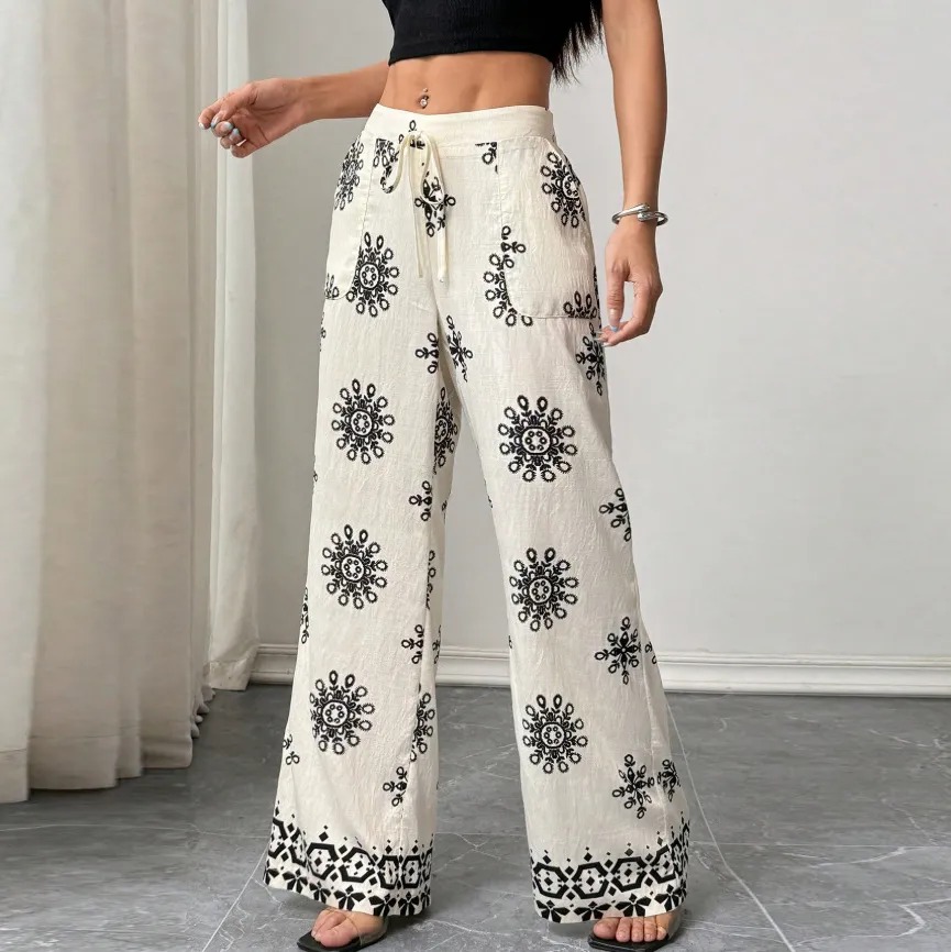 Women Casual Printed Wide-Leg Pants