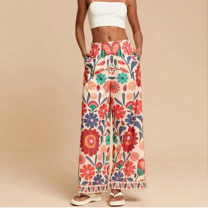 Women'S Bohemian High Waist Loose Printed Wide-Leg Pants