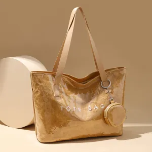 Women Fashion Casual Large Capacity Dupont Paper Jelly Transparent Pvc Waterproof Shoulder Bag