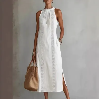 Women Fashion Casual Summer Solid Color Sleeveless Loose Dress