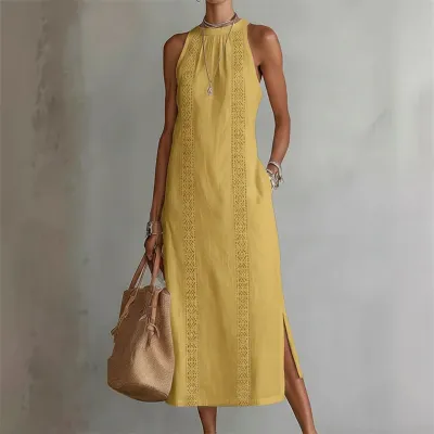 Women Fashion Casual Summer Solid Color Sleeveless Loose Dress