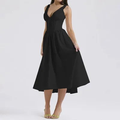 Women Fashion Elegant Summer Printed Backless A-Line Dress