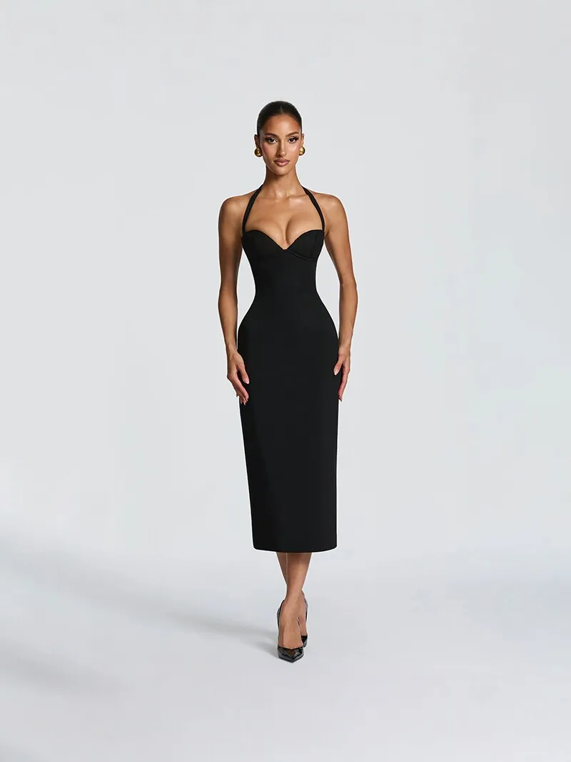 Women Fashion Sexy Spring And Summer Solid Color Sleeveless Slim-Fit Dress