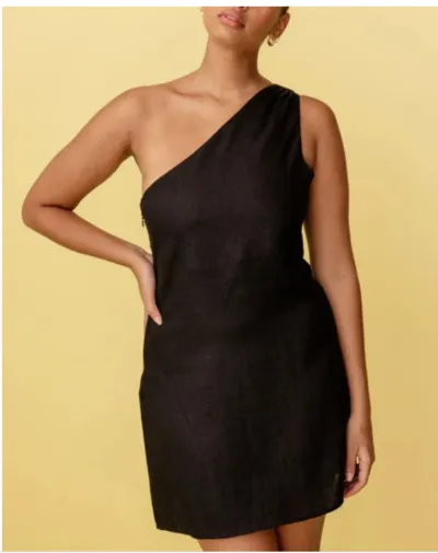 Women Fashion Casual Solid Color Slanted Shoulder Dress