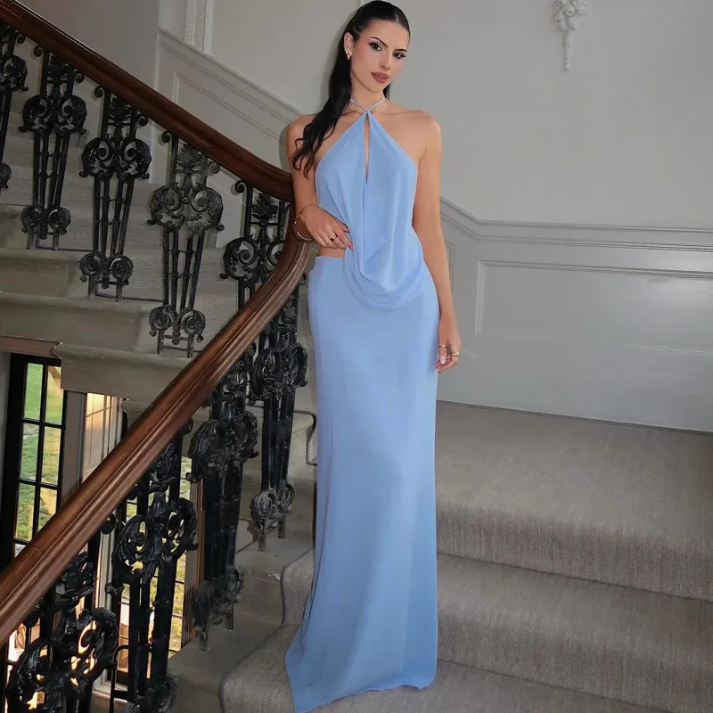 Women Fashion Elegant Summer Halter-Neck Sleeveless Backless Dress