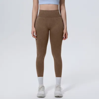 Women Fashion Solid Color Seamless Sand Washing Yoga High Waist Leggings