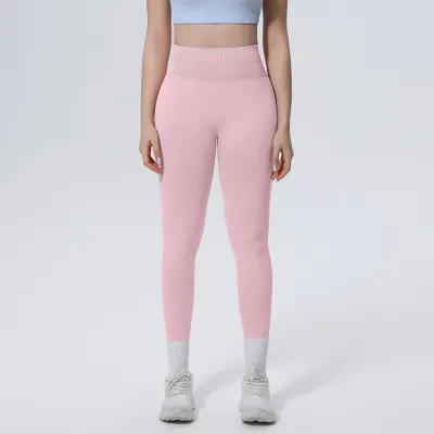 Women Fashion Solid Color Seamless Sand Washing Yoga High Waist Leggings