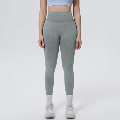 Women Fashion Solid Color Seamless Sand Washing Yoga High Waist Leggings