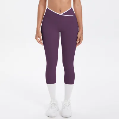 Women Fashion Naked Contrast Color Stitching Tight High Waist Quick-Drying Yoga Leggings
