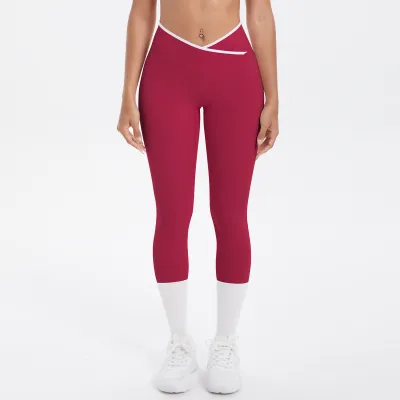 Women Fashion Naked Contrast Color Stitching Tight High Waist Quick-Drying Yoga Leggings