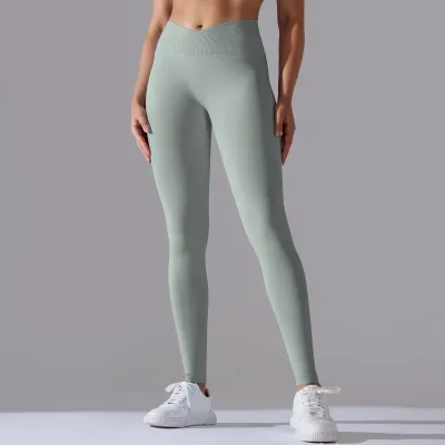 Women Fashion Solid Color Seamless Tight High Waist Breathable Quick-Drying Yoga Sports Leggings