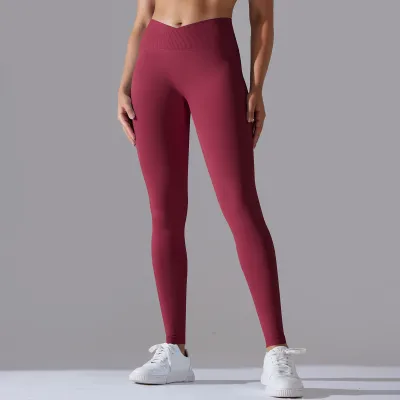 Women Fashion Solid Color Seamless Tight High Waist Breathable Quick-Drying Yoga Sports Leggings