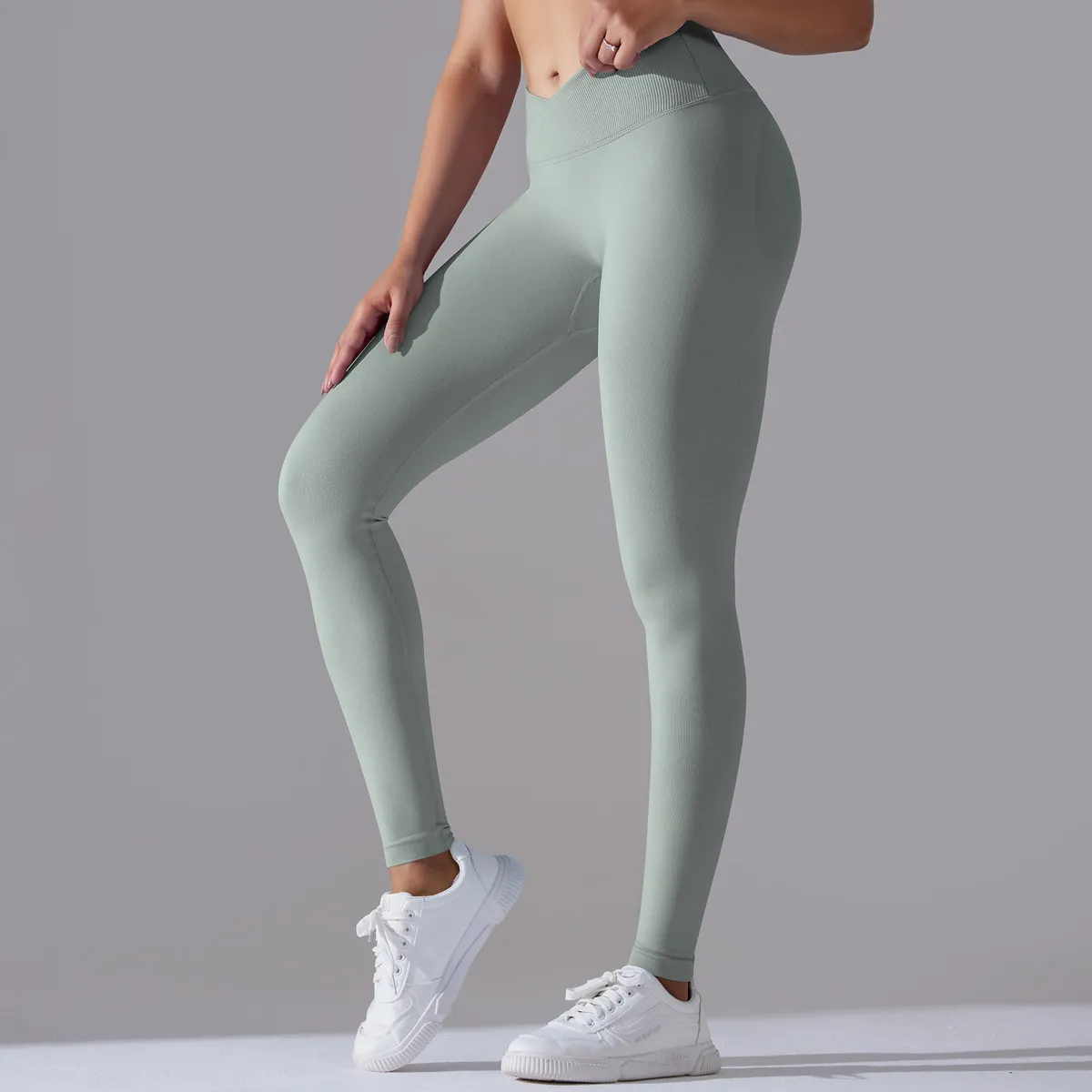 Women Fashion Solid Color Seamless Tight High Waist Breathable Quick-Drying Yoga Sports Leggings