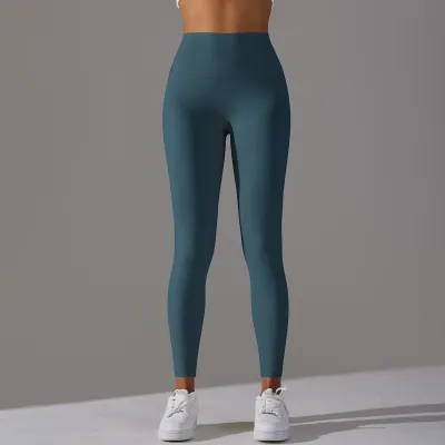 Women Fashion Simple Solid Color High Waist Naked Elastic Tight Yoga Sports Leggings