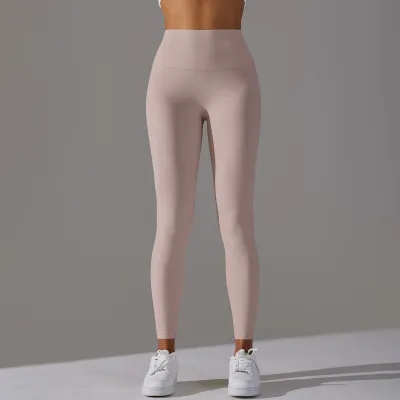 Women Fashion Simple Solid Color High Waist Naked Elastic Tight Yoga Sports Leggings