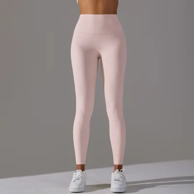 Women Fashion Simple Solid Color High Waist Naked Elastic Tight Yoga Sports Leggings