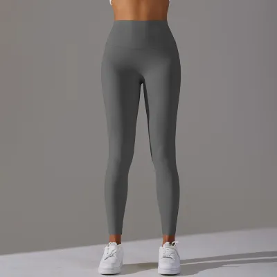 Women Fashion Simple Solid Color High Waist Naked Elastic Tight Yoga Sports Leggings