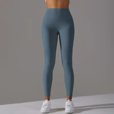 Women Fashion Simple Solid Color High Waist Naked Elastic Tight Yoga Sports Leggings