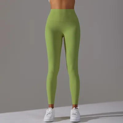 Women Fashion Simple Solid Color High Waist Naked Elastic Tight Yoga Sports Leggings