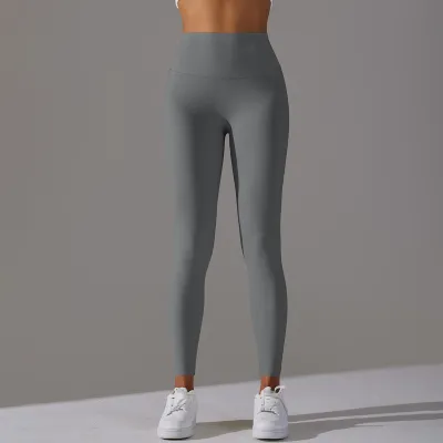 Women Fashion Simple Solid Color High Waist Naked Elastic Tight Yoga Sports Leggings