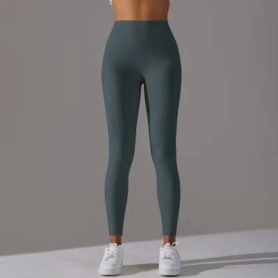 Women Fashion Simple Solid Color High Waist Naked Elastic Tight Yoga Sports Leggings