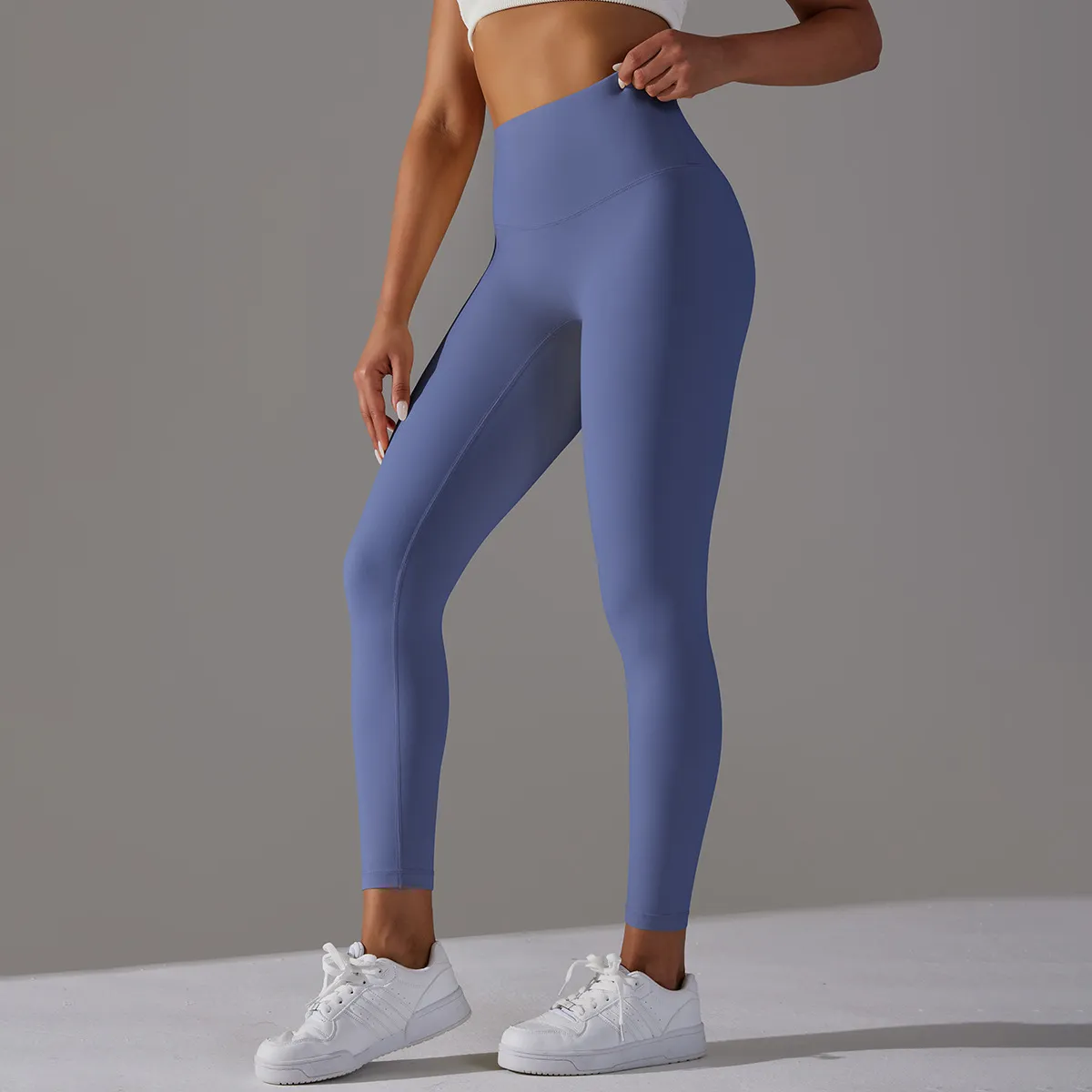 Women Fashion Simple Solid Color High Waist Naked Elastic Tight Yoga Sports Leggings