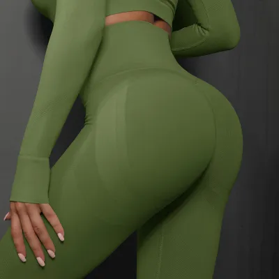 Women Fashion Solid Color Seamless Tight High Waist Yoga Sports Leggings
