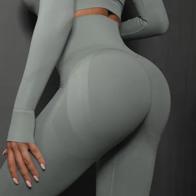 Women Fashion Solid Color Seamless Tight High Waist Yoga Sports Leggings