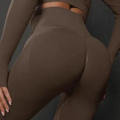 Women Fashion Solid Color Seamless Tight High Waist Yoga Sports Leggings
