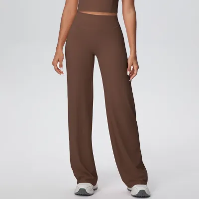 Women Fashion Casual Solid Color High Waist Loose Yoga Sports Pants