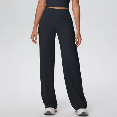 Women Fashion Casual Solid Color High Waist Loose Yoga Sports Pants