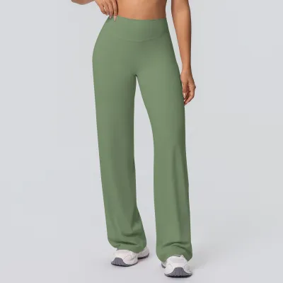 Women Fashion Casual Solid Color High Waist Loose Yoga Sports Pants
