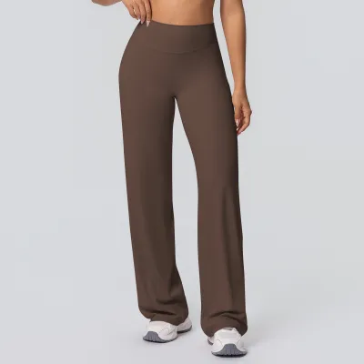 Women Fashion Casual Solid Color High Waist Loose Yoga Sports Pants