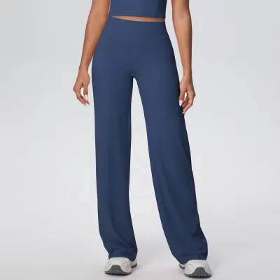 Women Fashion Casual Solid Color High Waist Loose Yoga Sports Pants