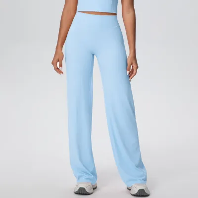 Women Fashion Casual Solid Color High Waist Loose Yoga Sports Pants