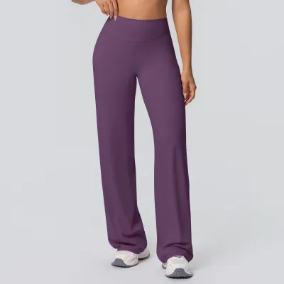 Women Fashion Casual Solid Color High Waist Loose Yoga Sports Pants