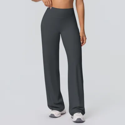 Women Fashion Casual Solid Color High Waist Loose Yoga Sports Pants