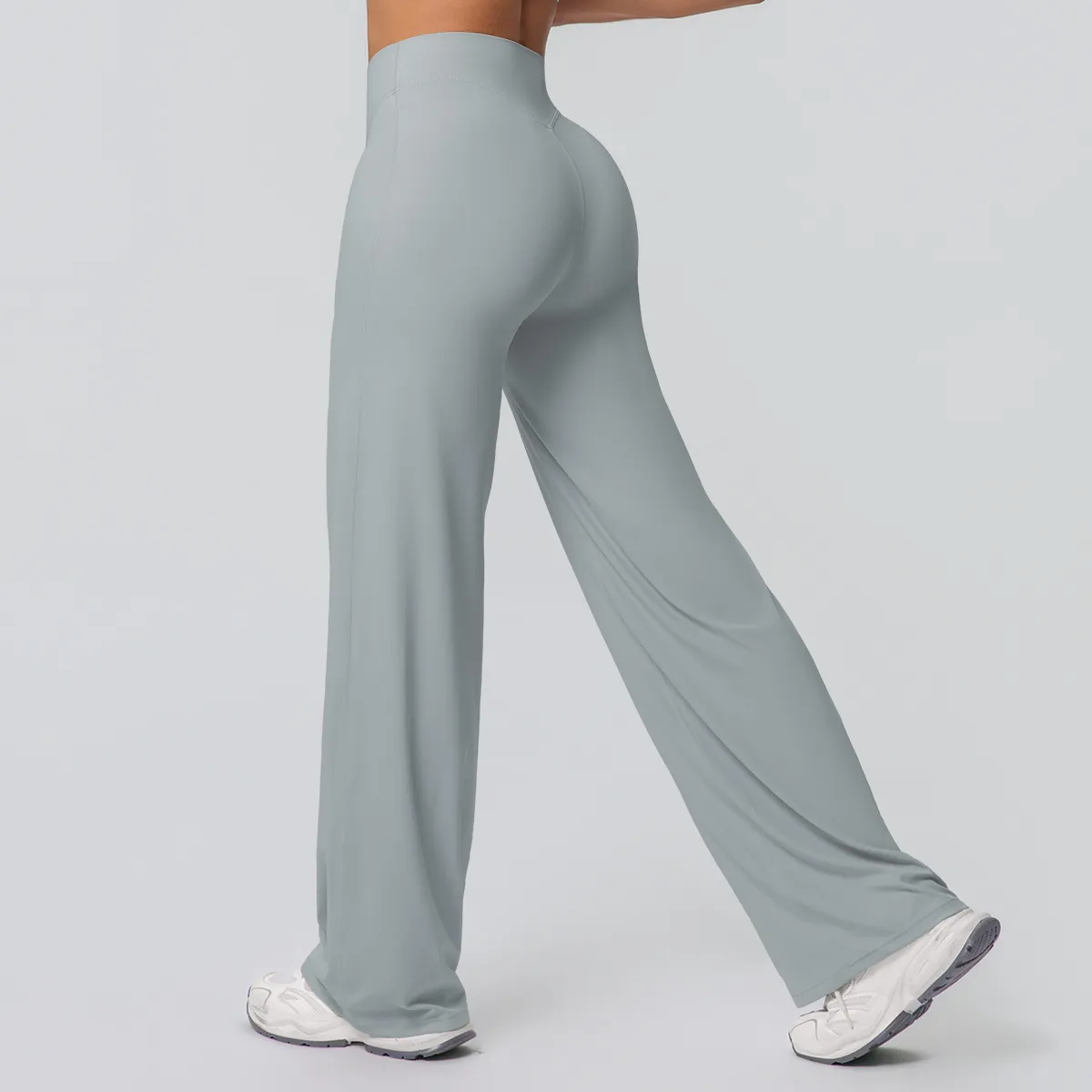 Women Fashion Casual Solid Color High Waist Loose Yoga Sports Pants