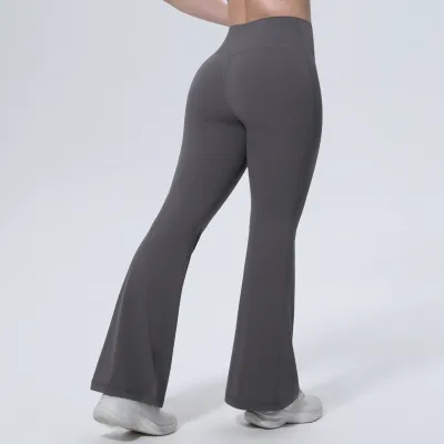Women Fashion Casual Solid Color Tight High Waist Wide Leg Flared Yoga Pants