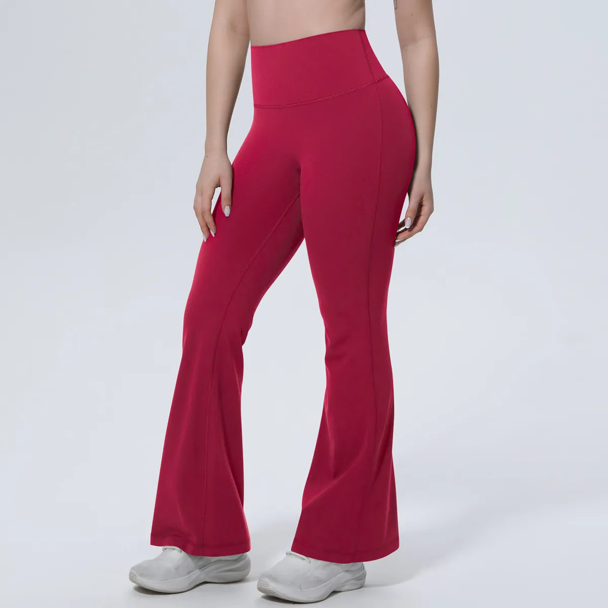 Women Fashion Casual Solid Color Tight High Waist Wide Leg Flared Yoga Pants