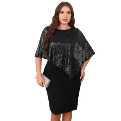 Women Fashion Casual Plus Size Bead Stitching Irregular Slim Fit Dress